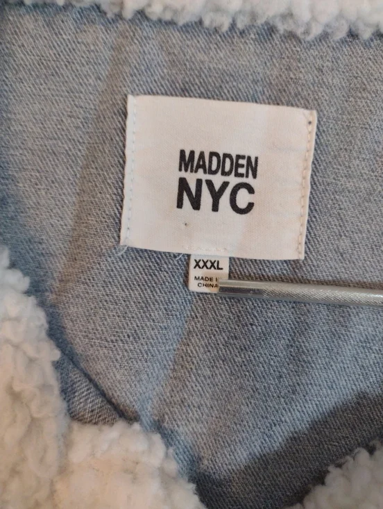 New Madden NYC Denim Vest Women XXXL Cropped Faux Sherpa Trim Front Pockets NWT - Picture 2 of 11